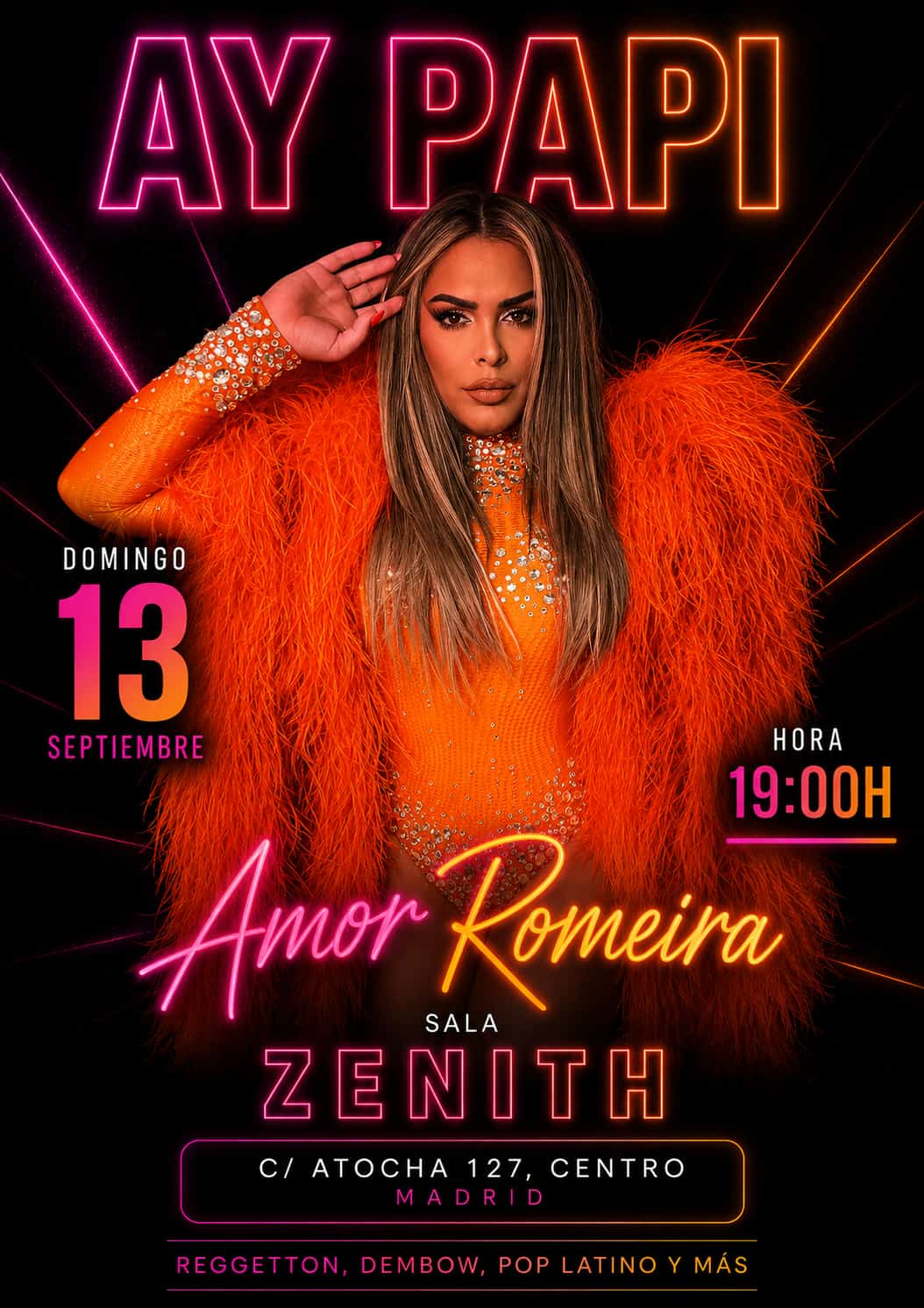 Cartel Ay Papi con Amor Romeira en Sala Zenith, Madrid