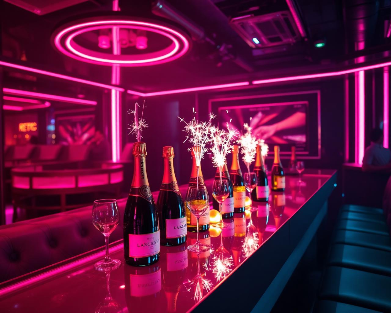 Mesa VIP con botellas y bengalas