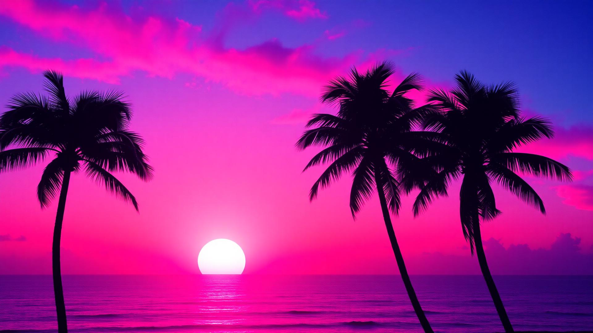 Atardecer tropical con palmeras en silueta
